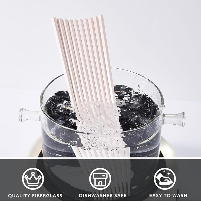10 Pairs Fiberglass Chopsticks Non-Slip Tips, Dishwasher Safe & Reusable Japanese Korean Chopsticks for Sushi Ramen, 9.63 inch/24.5cm Chop Sticks for Family Restaurant - White