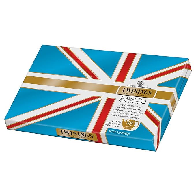 Twinings Tea Classics Collection Gift Box Variety Sampler, 48 Tea Bags (Pack of 1), Enjoy Hot or Iced, Includes Black, Herbal, Green, & Chai Teas