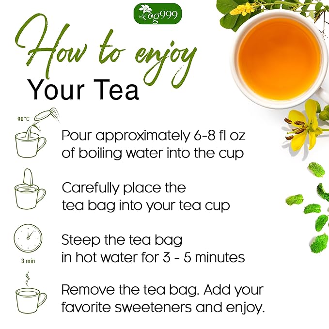 TOG999, 60 Tea Bags, Blend of Senna Leaves - Peppermint - Licorice - Fennel, 100% Natural Ingrendients, Hand-made Herbal Tea, Relieves Constipation Naturally Tea, No Sugar, No Caffeine, No Gluten, Vegan.