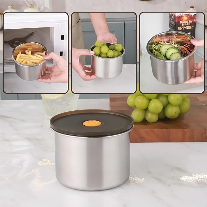 Stainless Steel Food Containers with Lids, 24 oz Food Storage Container set, Metal Food Container Bento Box, Snack Container set with Lid (Dishwasher & Freezer Safe 700 ml)