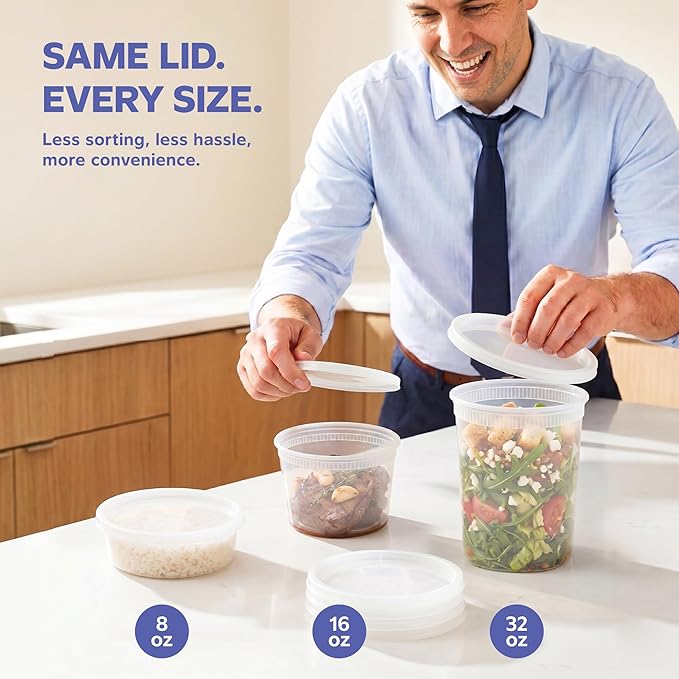 GUSTO [32 oz. - 24 Count Plastic Deli Containers with Lids - Disposable Food Storage Containers With Airtight Lids, Ideal for Soups, Stews, and Meal Prep
