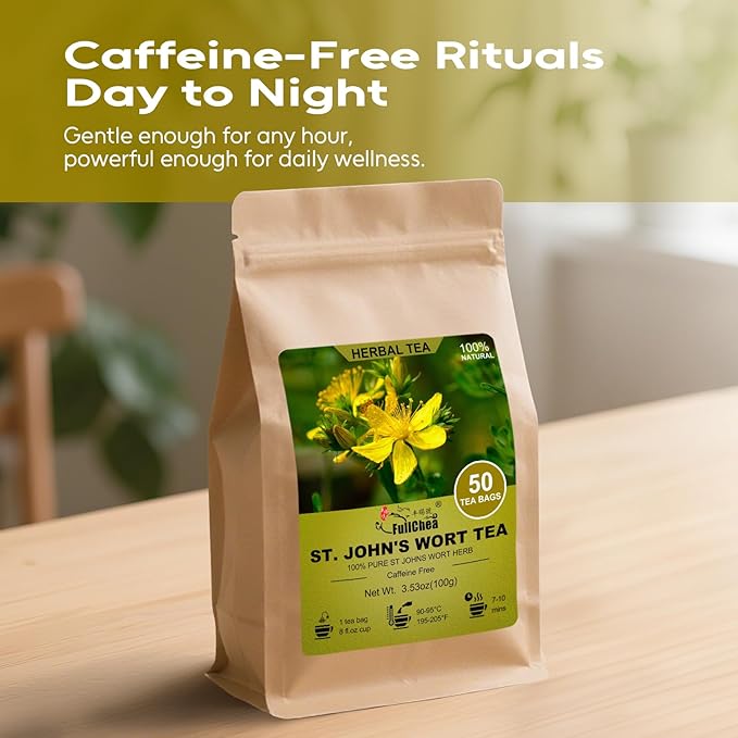 FullChea - St. John's Wort Tea, 50 Teabags - Premium Dried St Johns Wort Herb - Non-GMO - Natural Caffeine-Free Herbal Tea - Your Ideal Relaxation Break