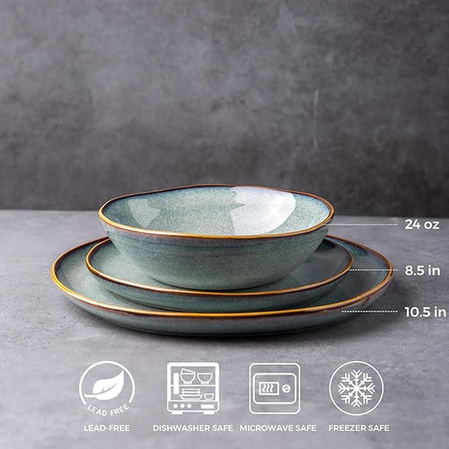 AmorArc Ceramic Dinnerware Sets,Handmade Reactive Glaze Stoneware Plates and Bowls Sets,Highly Scratch Resistant | Dishwasher & Microwave Safe Dishes Set,Service for 6 (18pc)