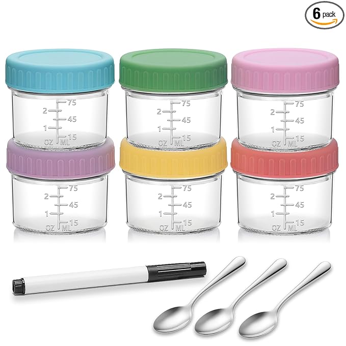 6 Pack Glass Baby Food Storage Containers, 4 oz Baby Food Jars with Lids, Baby Food Maker for Microwave & Dishwasher Freezer Safe,BPA Free