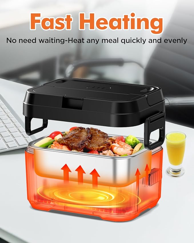 Hugmazing Cordless Electric Lunch Box for Adults, Men & Women – Rechargeable Self-Heating Food Warmer with 1.2L SS Container, Battery-Powered Heated Lunch Box, Perfect for Work and Travel Use
