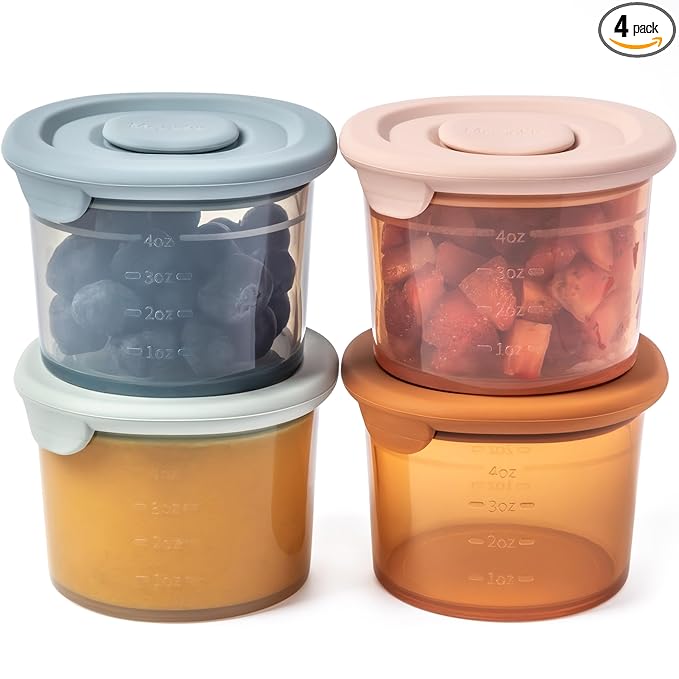 Moonkie Silicone Baby Food Containers | 4 oz Baby Food Storage Jars with Airtight Lids | Reusable Baby Food Jars, Freezer,Microwave and Dishwasher Safe, Perfect for Infant & Toddler