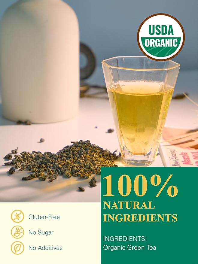 GLDNT Organic Gunpowder Green Tea, Premium Organic Loose Leaf Green Tea, Robust & Smooth Taste, 16oz