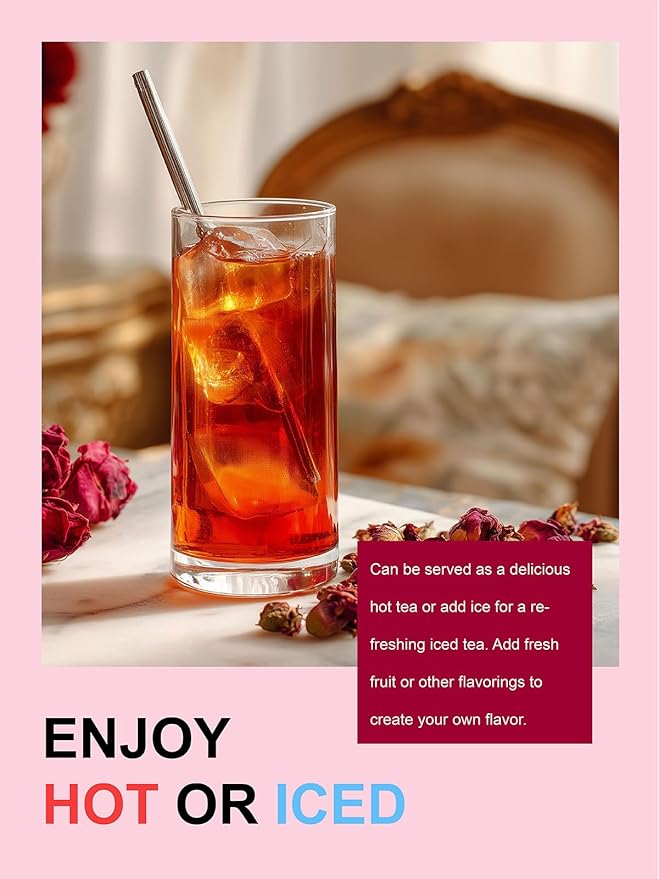 TeeLux Rose Black Tea Loose Leaf, Premium Black Tea with Rose Petals, Floral Aroma, Smooth & Refreshing Taste, Hot & Iced Tea, 7oz