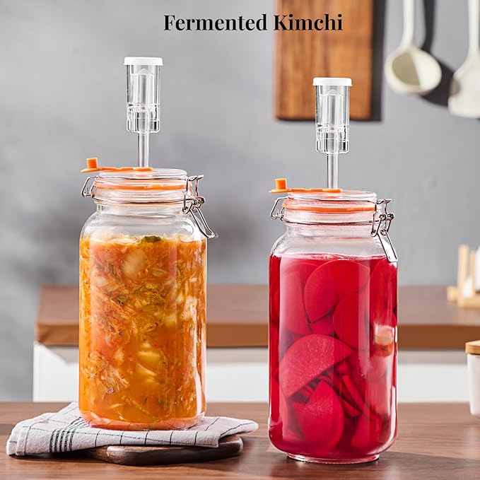 2L Wide Mouth Fermentation Jars, Pack of 2 Complete Fermenting Kit with Airlocks & Glass Weights for Sauerkraut, Kimchi & Pickles