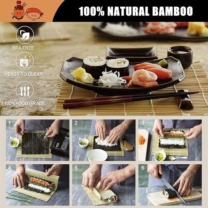 SmileTools Sushi Making Kit For Beginners - 22 Piece DIY Sushi Roller Kit with Bamboo Sushi Rolling Mat, Sushi Bazooka, Chef's Knife, Chopsticks, Holder - Best Starter Sushi Kit (Pink)