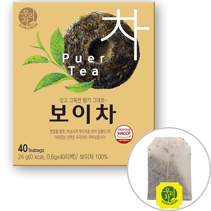 SONGWON 100% Pu-erh Tea – Deep & Fragrant Flavor, Smooth Taste, 0.6g x 40 Tea Bag (0.85oz / 24g)