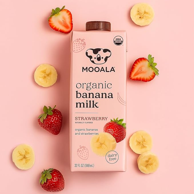 Mooala – Organic Strawberry Bananamilk, 32 fl oz (Pack of 6) – Shelf-Stable, Non-Dairy, Nut-Free, Gluten-Free, Plant-Based Beverage with No Added Sugar