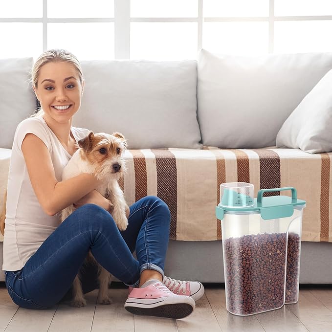 LEAWALK 5Lbs Airtight Cat Dog Food Storage Container with Upgraded Large Nozzle BPA-Free, Pet Food Storage Containers for Rice, Grain, Pet Food, Flour, Dog Treat Storage (Pink+Lake Blue, 5L-2pack)
