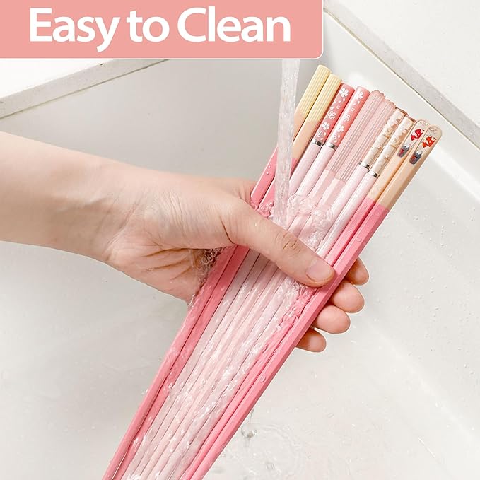 Chopsticks Reusable Dishwasher Safe, 9.57 inches Pink Non-slip Lightweight Fiberglass Chop Sticks, Asian Cuisine Japanese Chinese Chopstick Gift Set, 5 Pairs