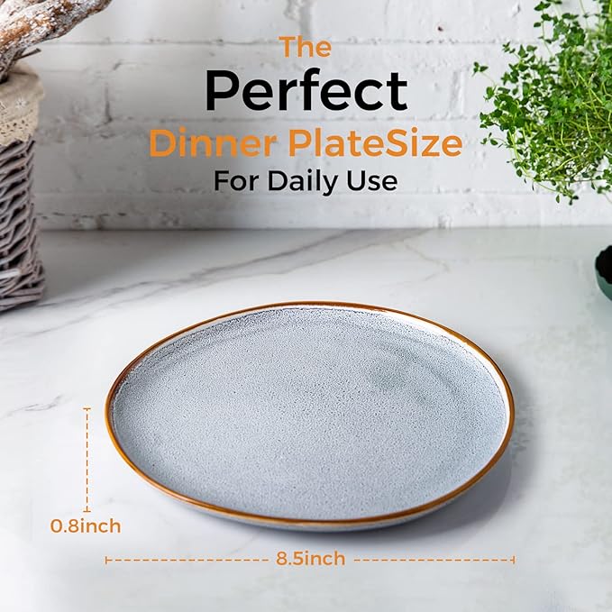 AmorArc Ceramic Plates Set of 6, 8.5 Inch Handmade Reactive Glaze Stoneware Plates set for Dessert, Salad, Appetizer, Small Dinner Plates, Microwave&Dishwasher Safe, Scratch Resistant - Blue