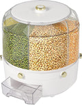 Grain and Rice Dispenser with 6 Compartments, Rotating Grain Storage Bin 6 Grids Rice Container, Kitchen Dry Food Storage Container or Pet Food Sealed Organizer