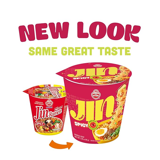 OTOKI Jin Ramen Spicy Cup Noodles – Authentic Korean Instant Cup Ramen with 13-Hour Simmered Beef Bone Broth, Bold & Fiery Flavor, Ready in 4 Minutes, 2.29 oz (Pack of 6)