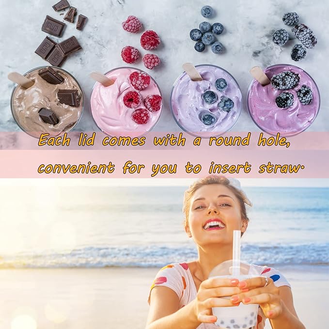 Alaeseje 50 Pack 8oz Disposable Clear Plastic Cups with Dome Lids(Hole in the Lid),PET Dessert Cups,Disposable Snack Bowls for Ice Cream,Cake,Fruit,Parfait, Pudding and Jello Shot