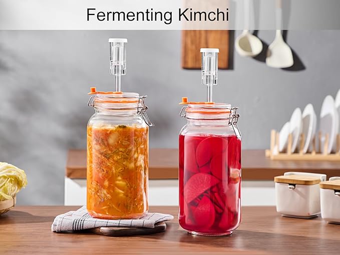 2 Liters Fermentation Jar, 64oz Glass Fermenting Jar for Making Sauerkraut, Kimchi, Pickles, Mead, Cider & More, Pack of 2