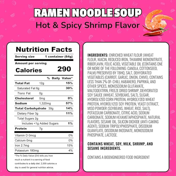 Maruchan Instant Lunch Ramen Noodles, Hot & Spicy Shrimp Flavor – Japanese-Style Instant Noodle Soup, Easy Meal Ready in 3 Minutes – 2.25 Oz. (12 Pack)