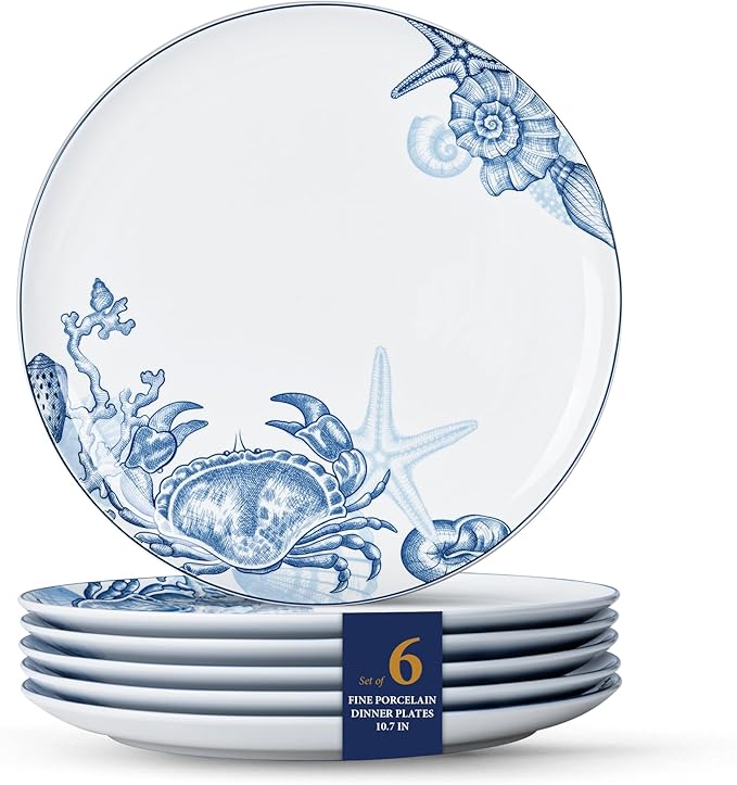 Minh Long 10.7 IN Porcelain Dinner Plates, Set of 6, Chip & Scratch Resistant, Oven Safe up to 482°F, Microwave & Dishwasher Safe, Ceramic Dinner Plates, Ideal size for Serving Steak or Main Course