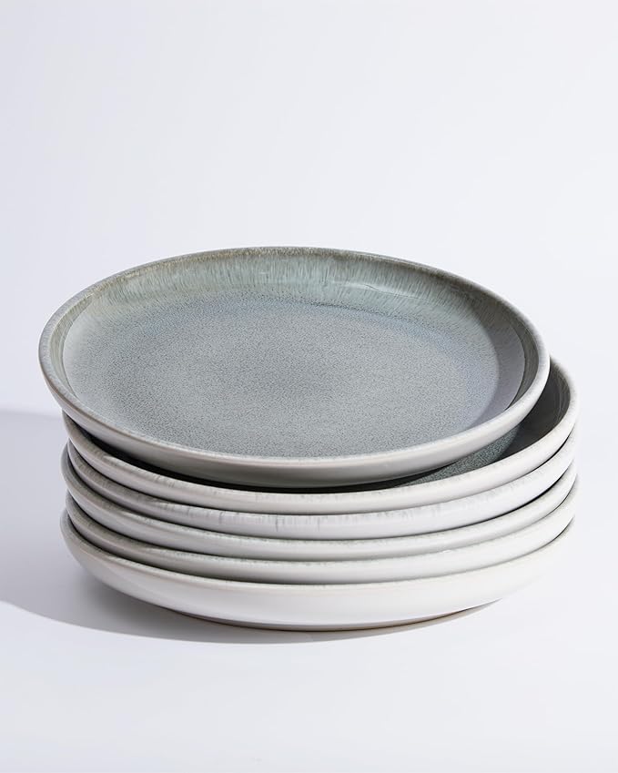 Pokini Gradient Green Dinner Plates Set of 6, 10 Inch Reactive Glaze Ceramic Plates Set, Modern Dinnerware Dishes Set for Kitchen, Microwave & Dishwasher Safe, Highly Chip and Crack Resistant