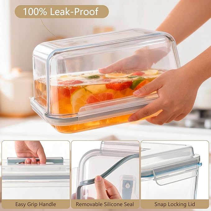 5.4L/ 180oz/ 22cup Extra Large Glass Food Storage Container with Airtight Lid for Roasting Chicken, Brine,Lasagna - BPA-Free, Oven, Freezer & Dishwasher Safe Big Marinade Container