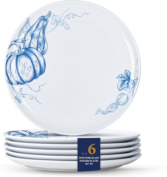 Minh Long 10.7 IN Porcelain Dinner Plates, Set of 6, Chip & Scratch Resistant, Oven Safe up to 482°F, Microwave & Dishwasher Safe, Ceramic Dinner Plates, Ideal size for Serving Steak or Main Course