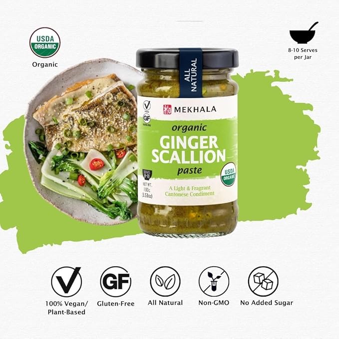 Mekhala Organic Gluten-Free Ginger Scallion Paste for Cooking| Asian Vegan Plant Based Sauce for Marinade, Stir Fry, Vegetables- 3.53oz (Pack of 1)