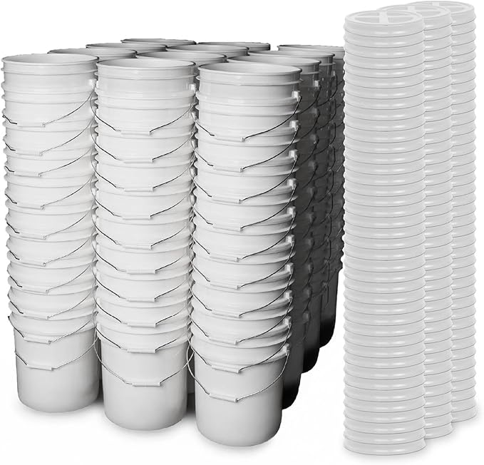 ePackageSupply 5 Gallon Bucket - Food Grade Bucket with Airtight Gamma Seal Screw-On Lid, BPA-Free, Heavy-Duty 90 Mil HDPE Plastic, Bulk Storage, Durable Container, Made in USA, White/White, 120 Packs