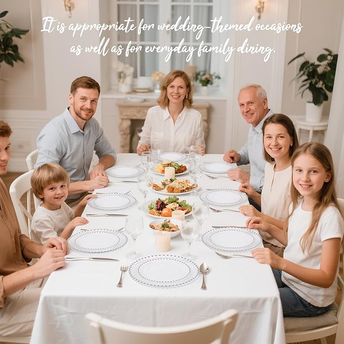 supernal 100PCS Clear Plastic Plates, Clear Plates with Silver Trim, Elegant Plastic Plate Include 50 Dinner Plate 10'' and 50 Dessert Appetizer Platos 7'' for Party, Wedding, Bridal Baptism