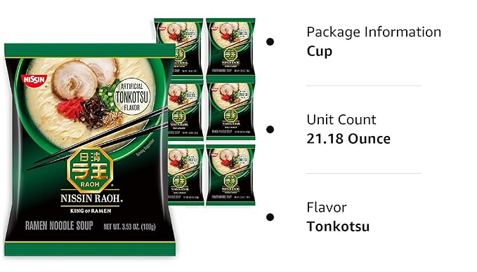 Nissin RAOH Ramen Noodle Soup,Tonkotsu,3.53 Ounce,(Pack of 12)