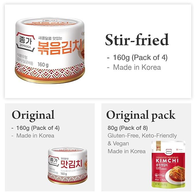 Spicy Premium Cabbage Kimchi Napa [Pack of 4 (Can)] - [Stir Fry] - Fermented Kimchi | Long Shelf Life | Spicy Korean Pickled Cabbage | Perfect for Ramen, Rice & Stir-Fries - JONGGA