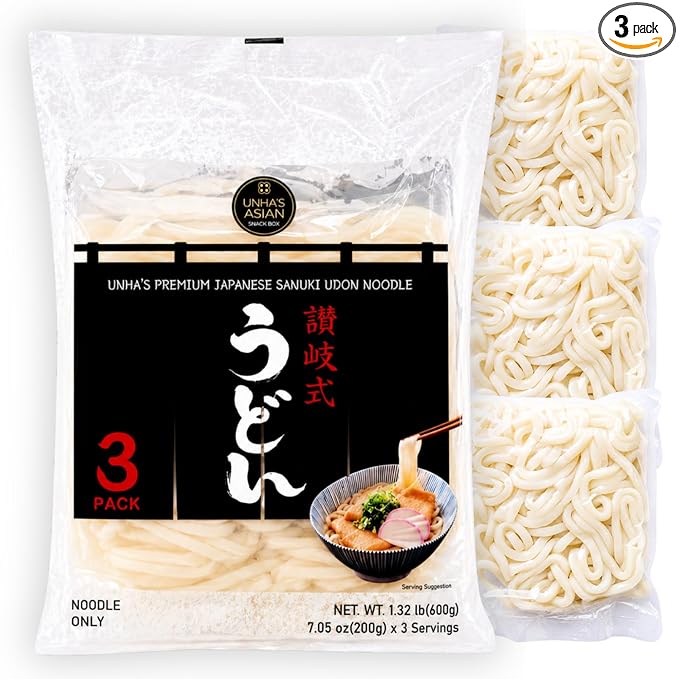 Unha’s Japanese Sanuki Fresh Udon Noodles, Jumbo Chewy Noodles, No Soup Included, Quick and Easy, 22 oz (200g × 3 Packs) Pack of 1