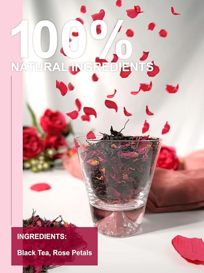 TeeLux Rose Black Tea Loose Leaf, Premium Black Tea with Rose Petals, Floral Aroma, Smooth & Refreshing Taste, Hot & Iced Tea, 7oz