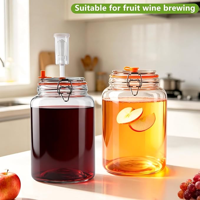 2 Pack 1 Gallon Glass Fermentation Jars with Airlocks & Weights – 4.7" Wide Mouth Sauerkraut Jar Set for Brewing, Pickles, Kombucha, Kimchi – Complete Fermenting Kit for Beginners