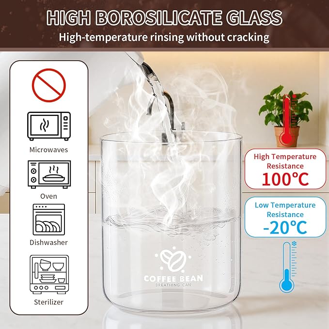 57oz Airtight Glass Coffee Canister with One-way CO2 Valve, Borosilicate Vacuum Coffee Bean Storage Canister with Date Tracker, Wide-Mouth Storage Container for Coffee Bar,Home,Kitchen