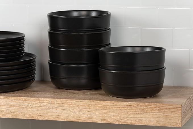 Double Line 6.25"/24 oz Cereal Bowl, Set of 6, Matte Black