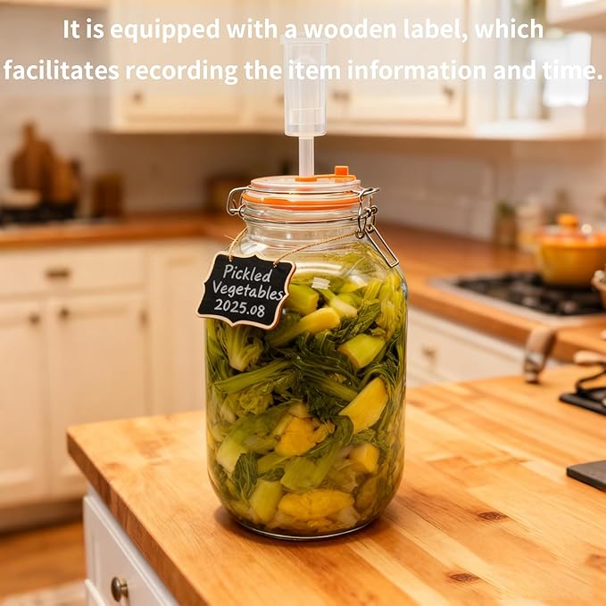 2 Pack Fermentation Jars with Weights & Airlocks, 1 Gallon Wide Mouth Kimchi Containers Pickle Jar Fermenting Jar Kit for Kombucha, Sauerkraut, Kimchi and Pickles