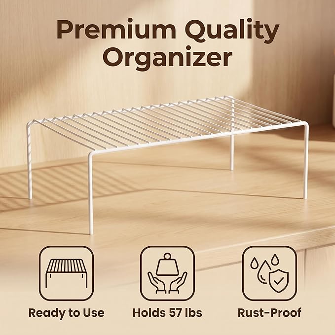 iPEGTOP Large (15.7 x 9.4 Inch) Kitchen Freezer Cabinet Storage Shelf, Set of 4 Rustproof Metal Wire Shelves Spice Shelf Rack Cupboard Organizer for Fridge Pantries Countertops Utensils, White