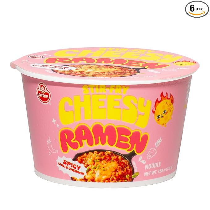 Cheesy Stir-Fry Ramen (Bowl) – Spicy Chili & Cheddar Flavor | Bold, Creamy & Cheesy Korean Instant Noodles | 3.88 oz (Pack of 6)