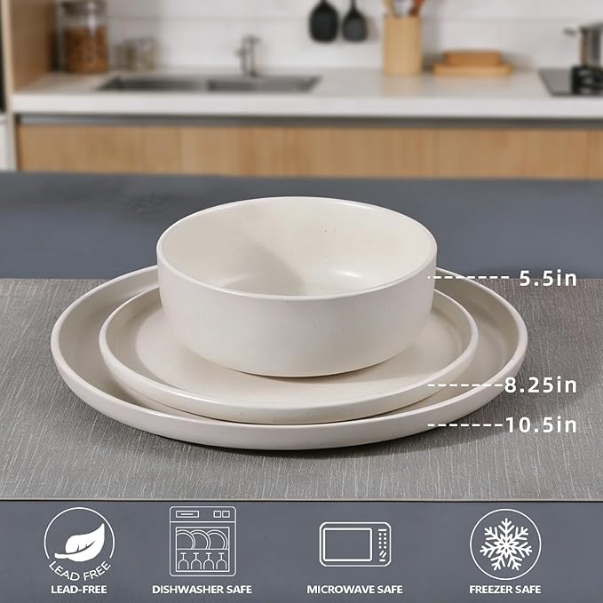 Ceramic Plates and Bowls Sets, White Dinnerware Set for Kitchen, Modern Design Dinner Plates, Stoneware Dishware Sets, Microwave and Dishwasher Safe