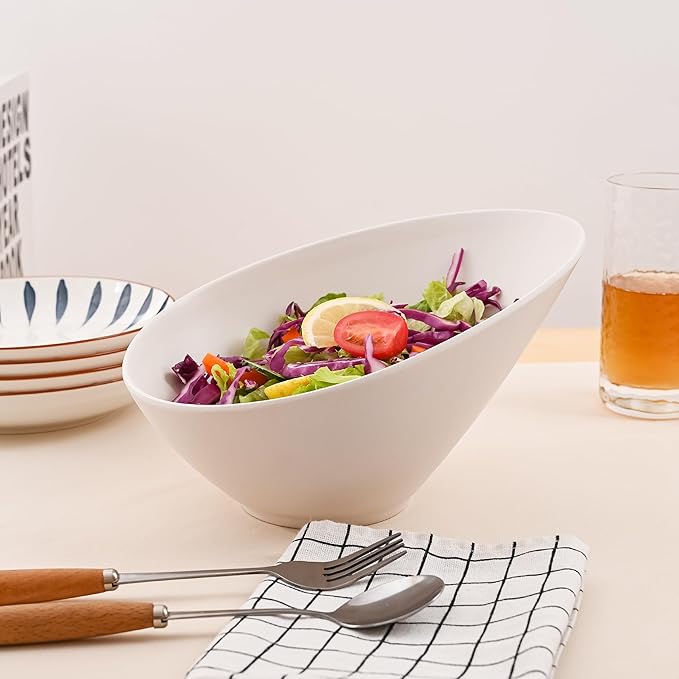 LOVYANXUE Salad Bowls, 4 Packs Serving Bowl, Compostable 33 Ounce Pasta Bowls, Elegant White Angled Bowl for Salad, Pasta, Soup, Prep, Ideal for Home and Restaurant