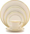 Lenox Dinnerware Set, Eternal 5-Piece Place Setting, 24-Karat Gold Accents Set, Service for 1, Made Of Ivory Porcelain, Dishwasher Safe, Plates, Cups And Saucers, Home And Kitchen (Ivory, 5 Piece)