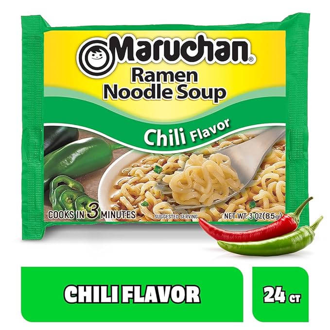 Maruchan Ramen Noodle Soup, Chili Flavor – Japanese-Style Instant Noodles, Quick & Easy Meal for Kids, Students & Busy Families – 3 Oz. (24 Pack)