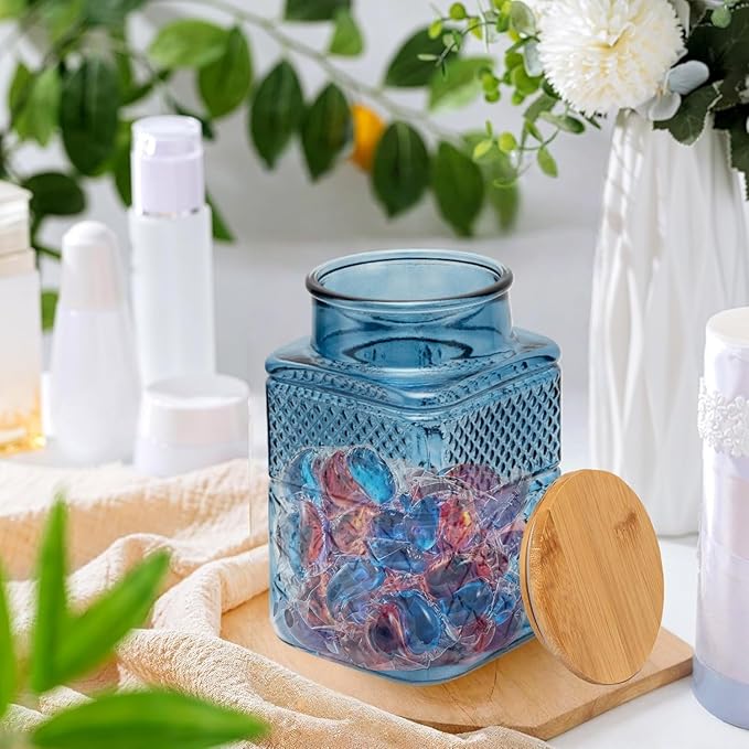 Large Glass Storage Jar Set of 2, 60 FL OZ Glass Food Storage Containers with Bamboo Lid Kitchen Canisters Decorative Jar for Cereal Egg Flour Candy Snack Cookies Coffee Tea Nuts Airtight Jars
