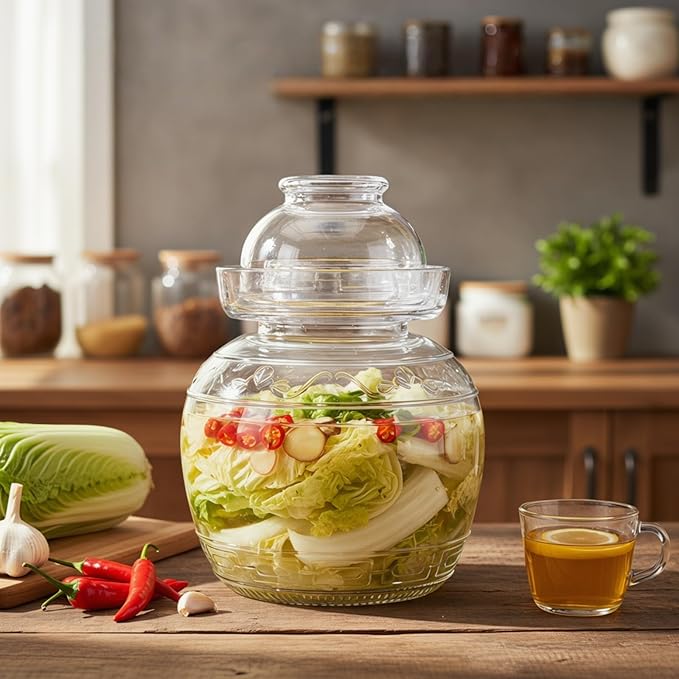 1.5L Glass Jar with Lid Fermentation Jar, Traditional Fermenting Kit Crock with Water Seal Airlock Lid, Pickle Jar for Pickles Kimchi, Sauerkraut, Wine Brewing Kombucha