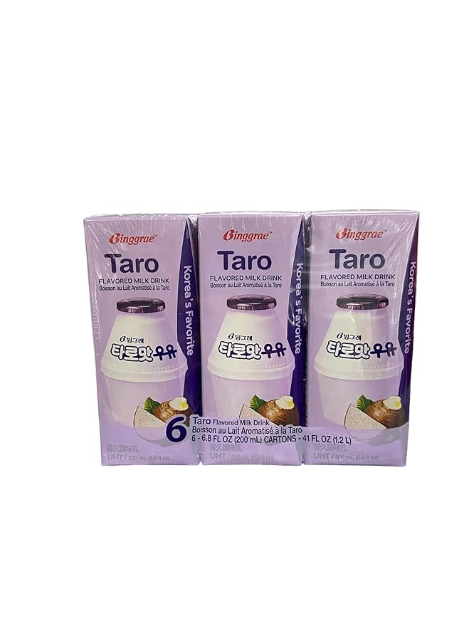 Binggrae Korean Ready to Drink Delicious Creamy Milk Beverage Taro Flavor – (6.6 Fl Oz x 6 cans) (pack of 1) (total 6 cans)