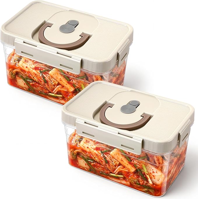 LemonRoad 2 Pack 0.48gal/1.8 L Kimchi Sauerkraut Fermenting Container with Airtight Lids, Food Grade Fermentation Jar, Storage Box with Sealed Lids for Pickles and Vegetables