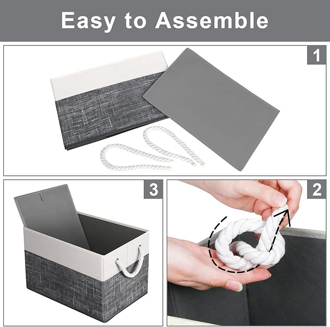 Fab totes Storage Bins [48-Pack], Foldable Storage Baskets for Organizing Toys, Books, Shelves, Closet, Large Storage Box with Rope Handles, Sturdy Organizer Bins, White & Black